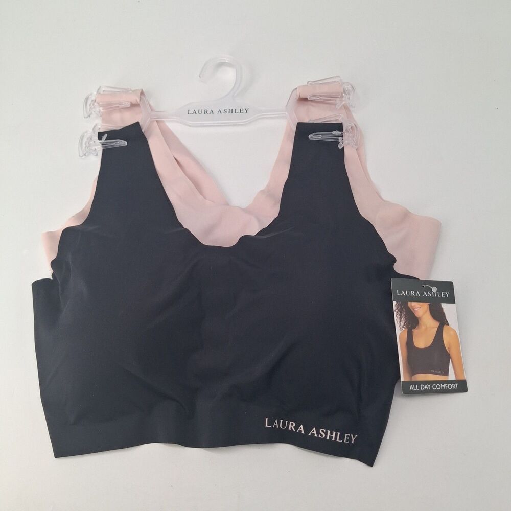 NEW Laura Ashley Wire Free Comfort Lounge Bra Women Large 2 Pack Removable Cups
